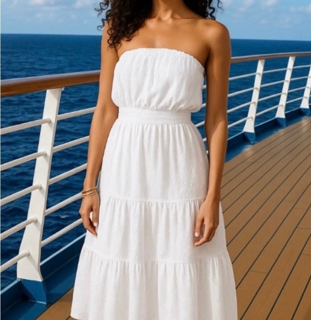 Lilly Pulitzer Nikole Strapless Eyelet Midi Dress Resort White Size‎ XS Bridal